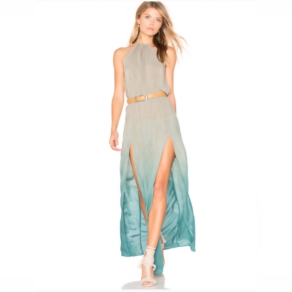 Blue Life Gradient Halter Godess Maxi Dress